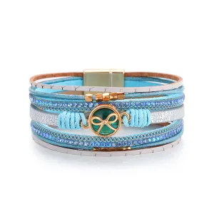 Blue Cubic Zirconia & Polystyrene 18K Gold-Plated Multi-Strand Bracelet