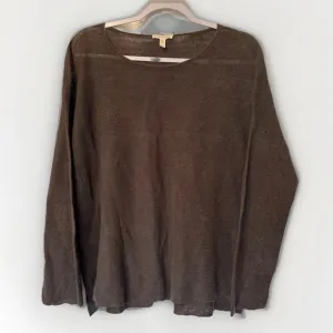 Eileen Fisher Loose Knit Sweater Scoop Neck L Brown Boxy Drop Shoulder Lagenlook