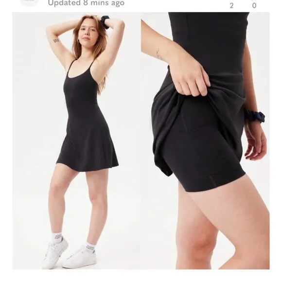Girlfriend Collective Juliet Float Black Slip Dress With Built-In Shorts -Small