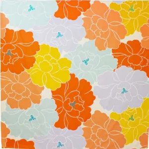 Himemusubi - Aqua Drop (Water repellent finish)  Botan  (peony)  牡丹  Orange - Furoshiki   100 x 100 cm