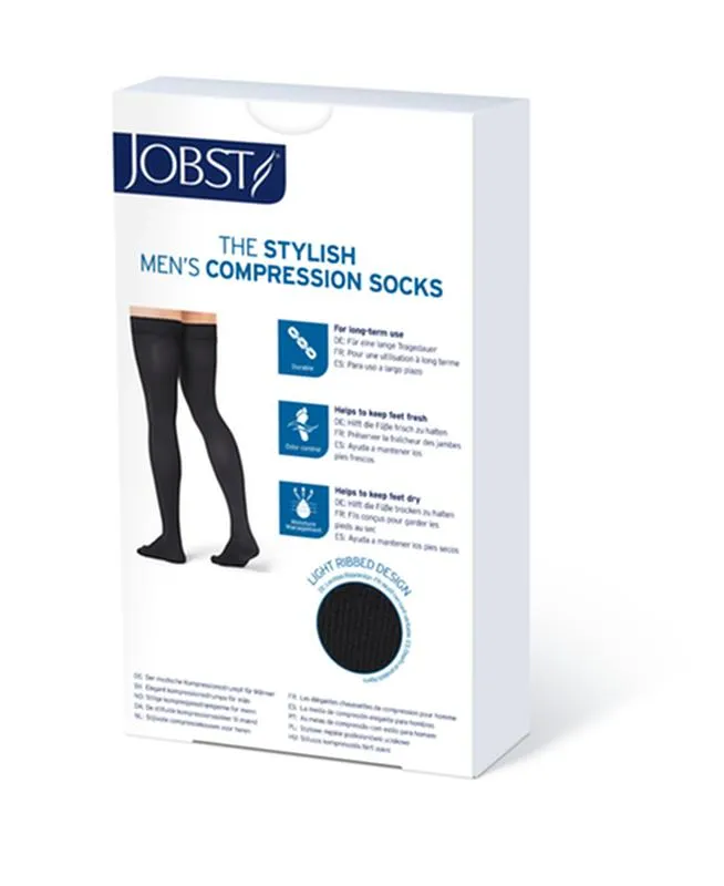 PR/1 JOBST MEDICAL LEG WEAR, MEN, RIBBED, THIGH HIGH W/SIL DOT BAND, 15-20MMHG, MD, KHAKI, CLOSED TOE