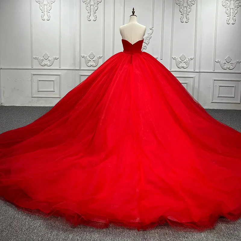 Simple Red Sweetheart Party Dress Ruched Sleeveless Prom Dresses Ball Gown