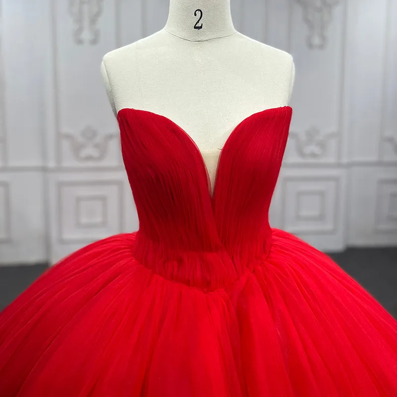 Simple Red Sweetheart Party Dress Ruched Sleeveless Prom Dresses Ball Gown