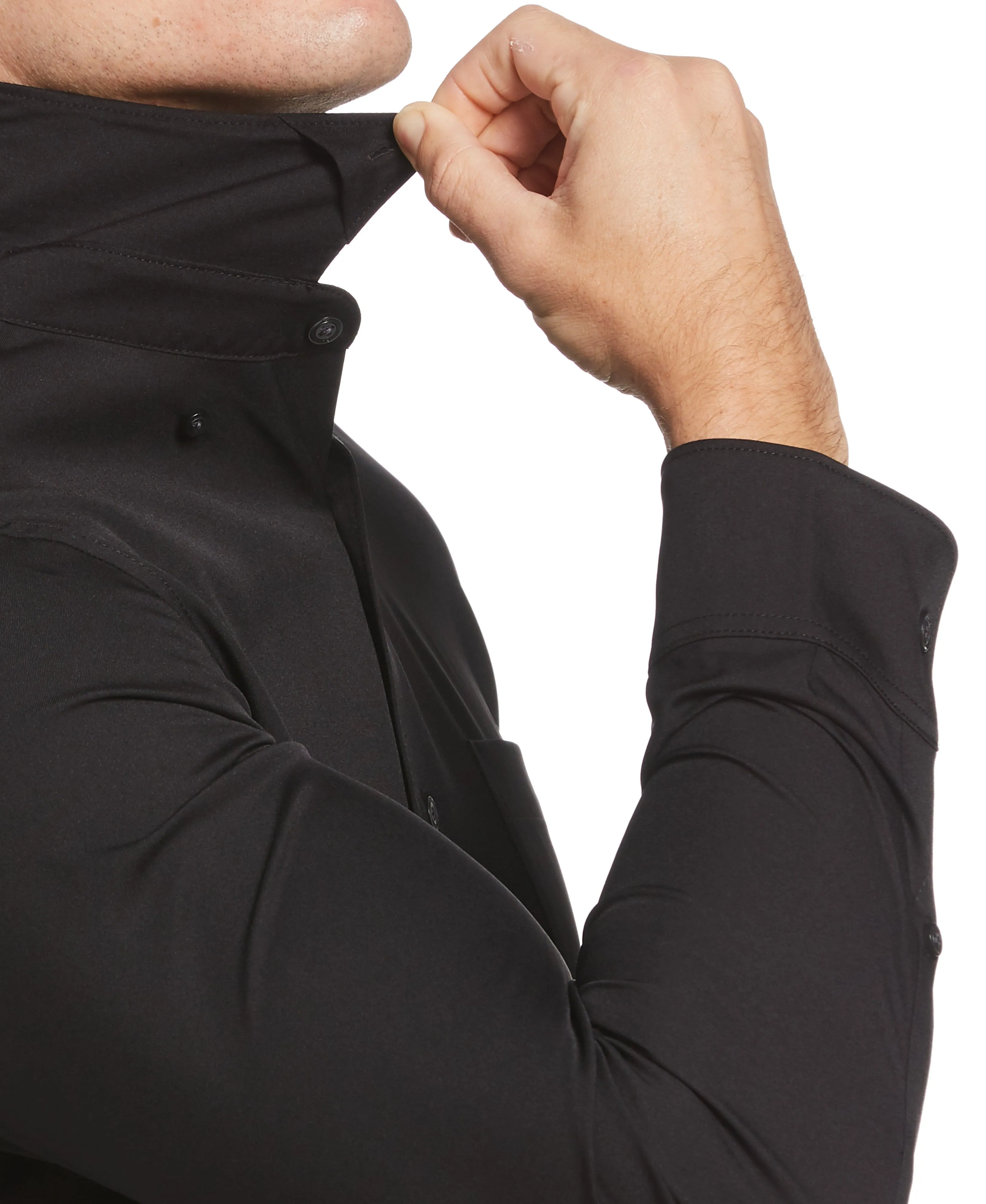 Tall Slim Fit Untucked Total Stretch Solid Shirt - Black