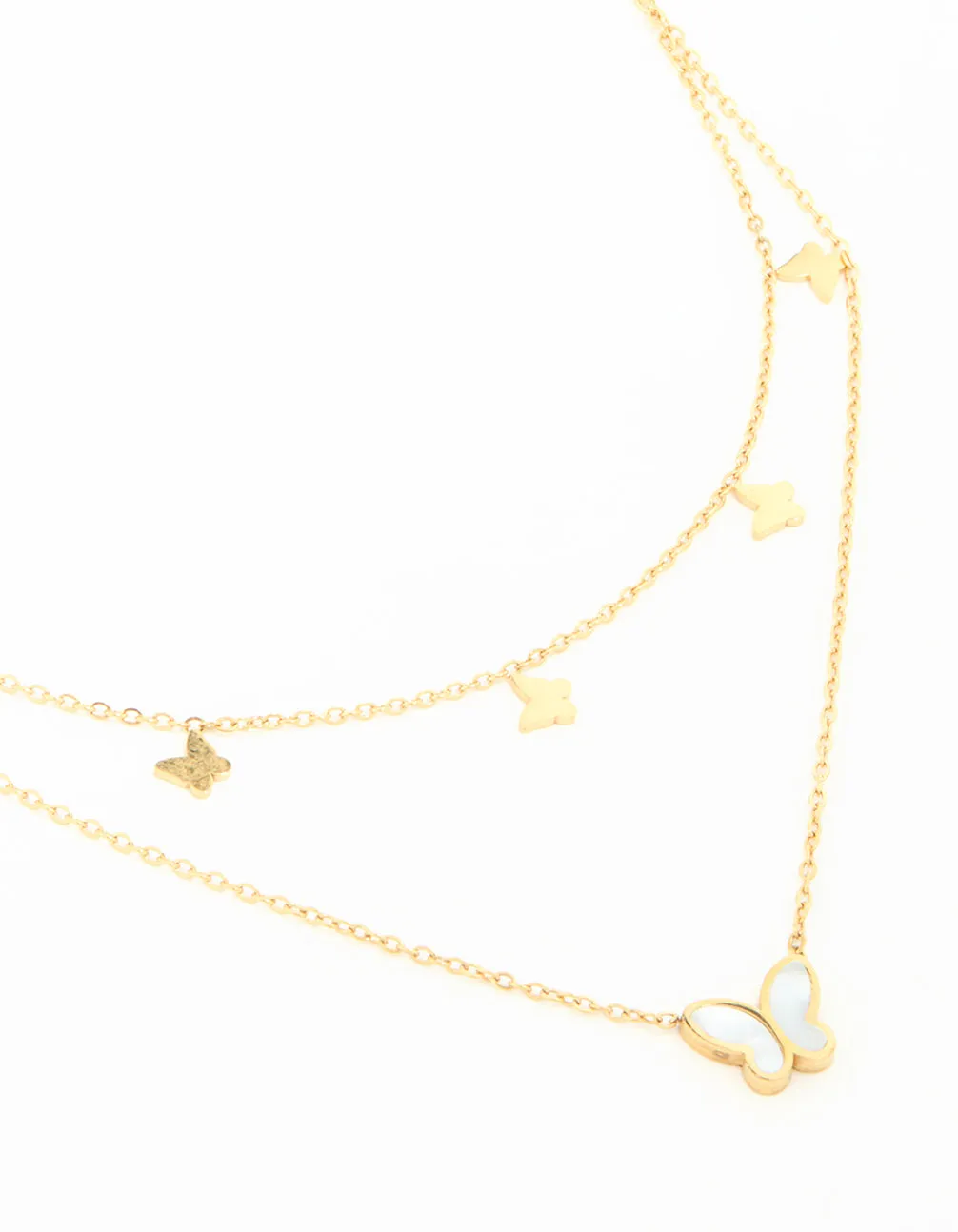 Waterproof Gold Plated Stainless Steel Butterfly Layered Necklace