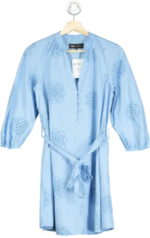 Zara Blue Embroidered Dress XS